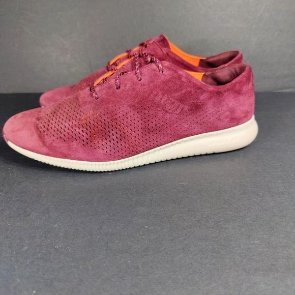 Cole Haan Zerogrand Women's Burgundy Suede Comfort Laser Cut Oxfords Shoes Sz 7B - Picture 1 of 9